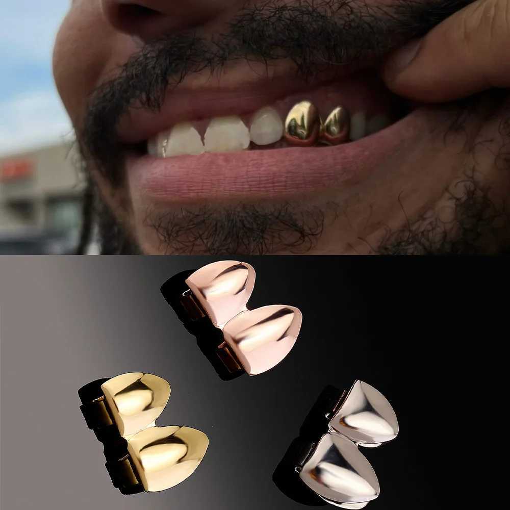 Rachelz Hip Hop Double Gloss Teeth Grillz Gold Silver Hat Fangs Dental Grill for Womens Jewelry Role Playing W250412