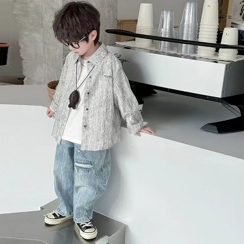 Ddmyshoesvip Boys And Autumn Western Style Loose New Early Spring Striped Shirt Thin Coat