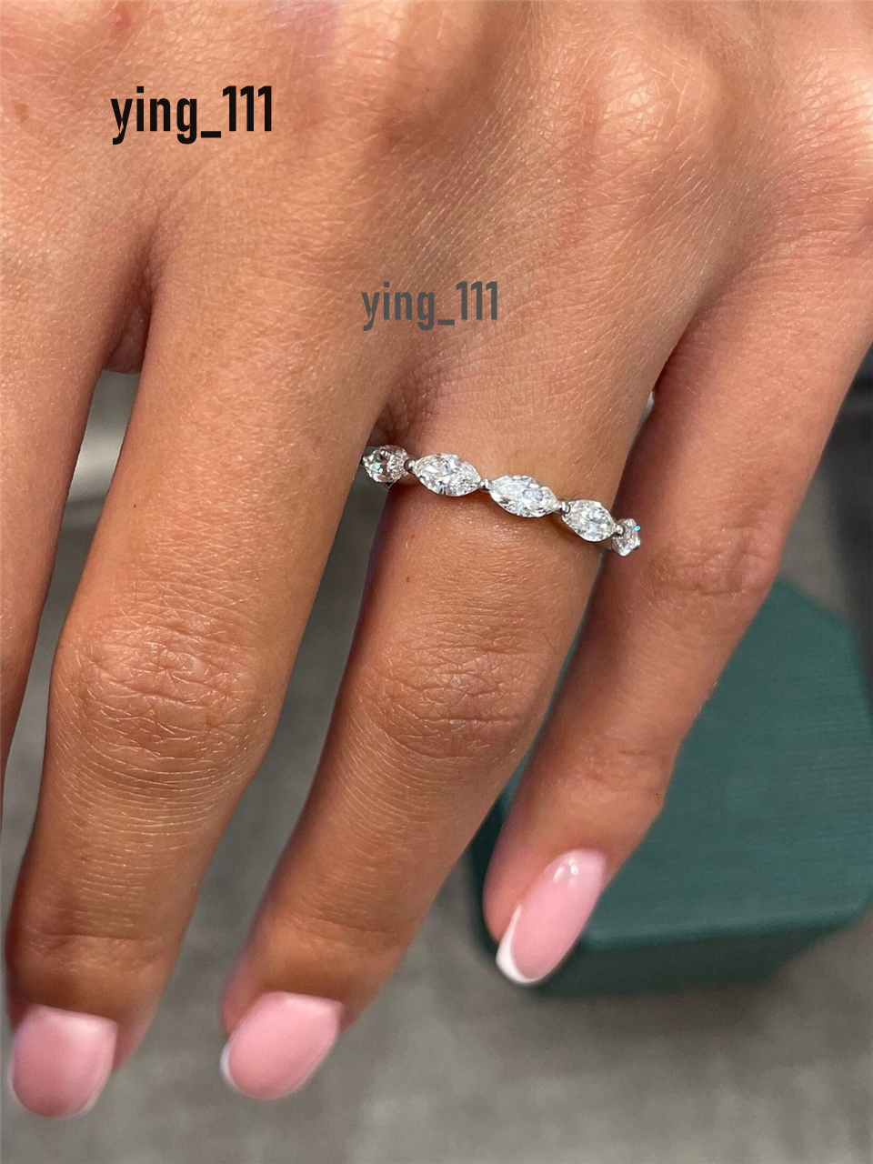Jewelry 18K White Gold HPHT Diamond Ring 6*3mm Marquise Cut Lab Diamond 5 Eternity Band Womens Stackable Wedding Band RIng