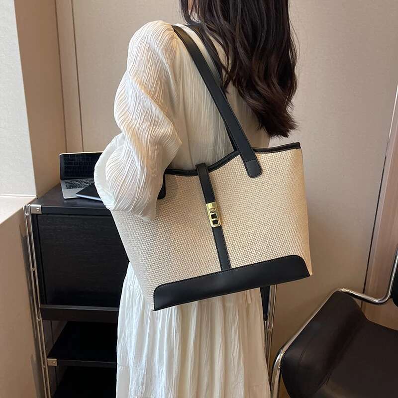 Canvas Women's New 2025 Super Popular Large Capacity Commuter Shoulder Armpit Casual Versatile Tote Bucket Bag