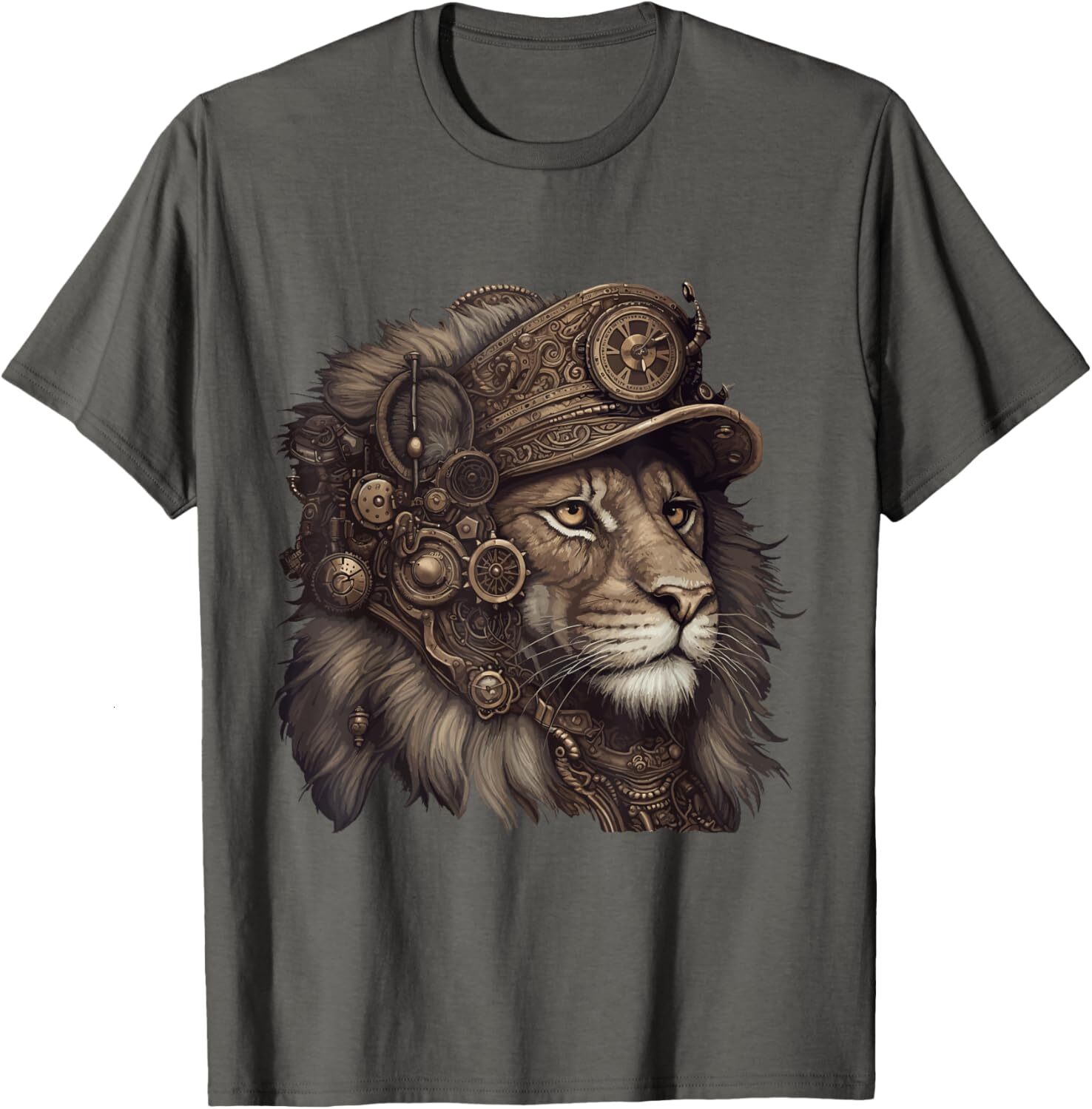 T shirt for Mens Mechanical Wild Cat Steampunk Lion Graphic Tee Casual Tops Clothes Short sleeve