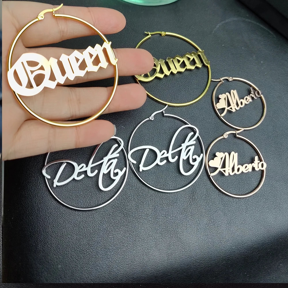 Personalized Ring Name Earrings Customized Gold Rose Silver Large Female Daughter Wife Gift 250410