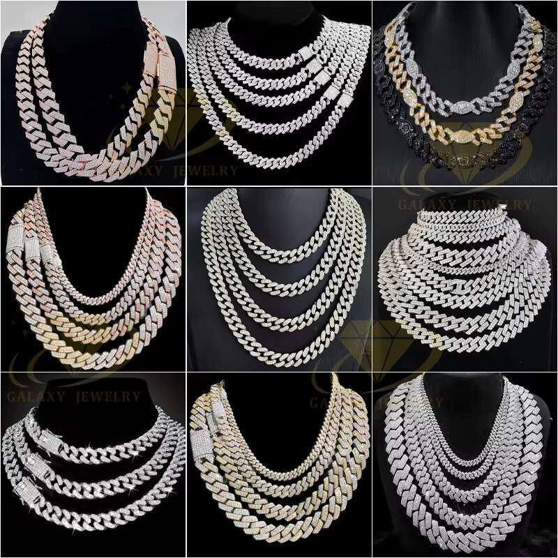 Hiphop Iced Out Cuban 1-3rows 6mm-20mm Bracelet Necklace Mens Jewelry GRA Certificate Custom Classic Prong Cuban Link Chain