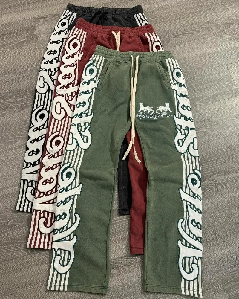 style simple and versatile fashion trendy sweatpants Hip-hop street striped letter print oversized baggy pants for mens 250411