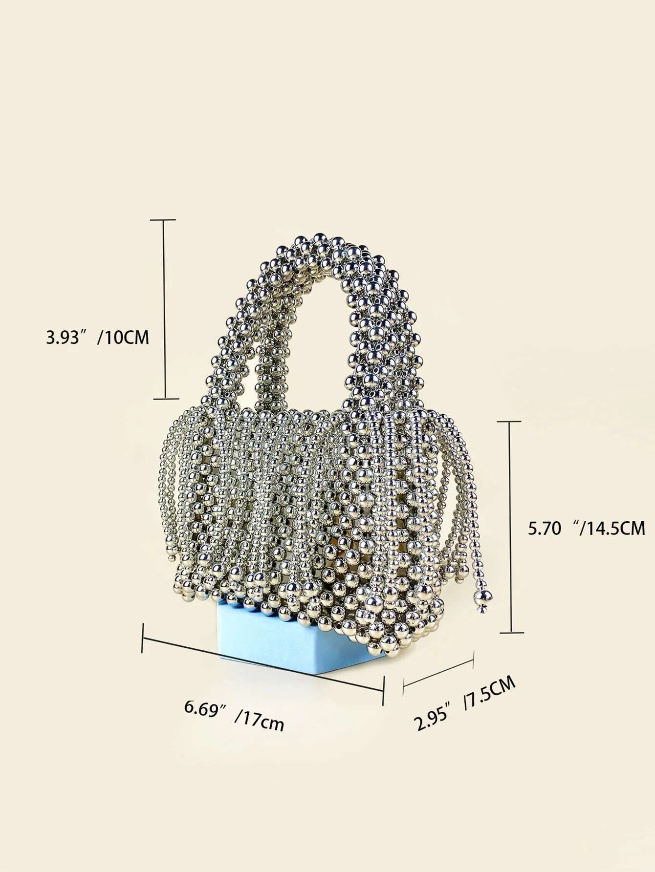 Small Fashion Woven Beaded Sparkg Sier Versatile Vegetable Basket Handbag Banquet Women's Bag