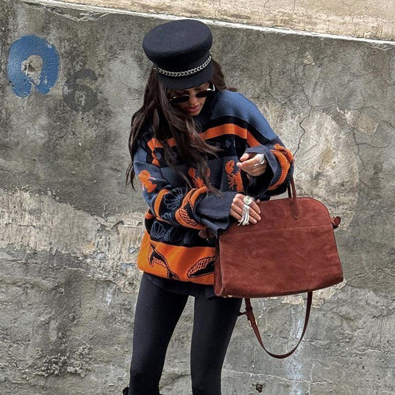 Fall outfits women Women's contrasting color pullover sweater round neck long sleeve autumn and winter casual style street style---NBL141