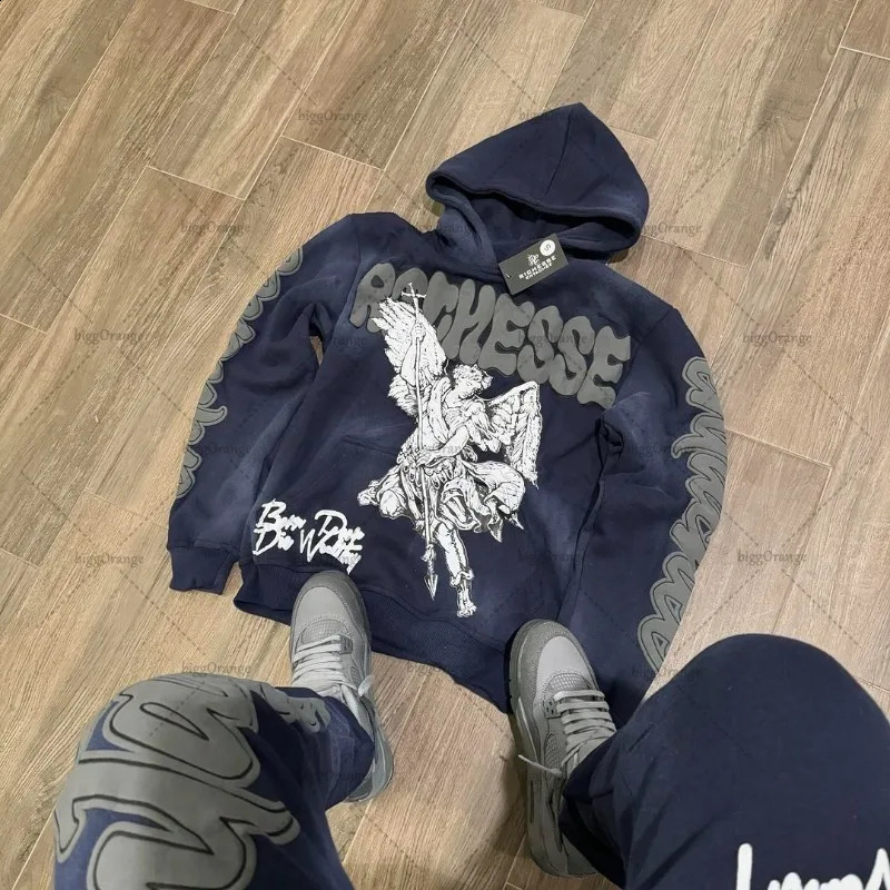 Retro rock punk style oversized sweatshirt American Harajuku color letter printed graphic hoodie mens casual hip-hop streetwear 250411
