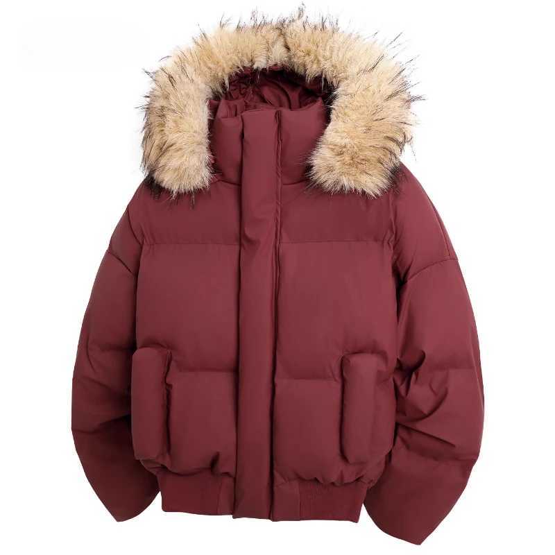 Fashion Man Parka Jacket Winter Fashion Fur Collar Warm Jacket Women Solid Color Casual Hooded Parka Coats Outwear American Couple 2025 Y251112