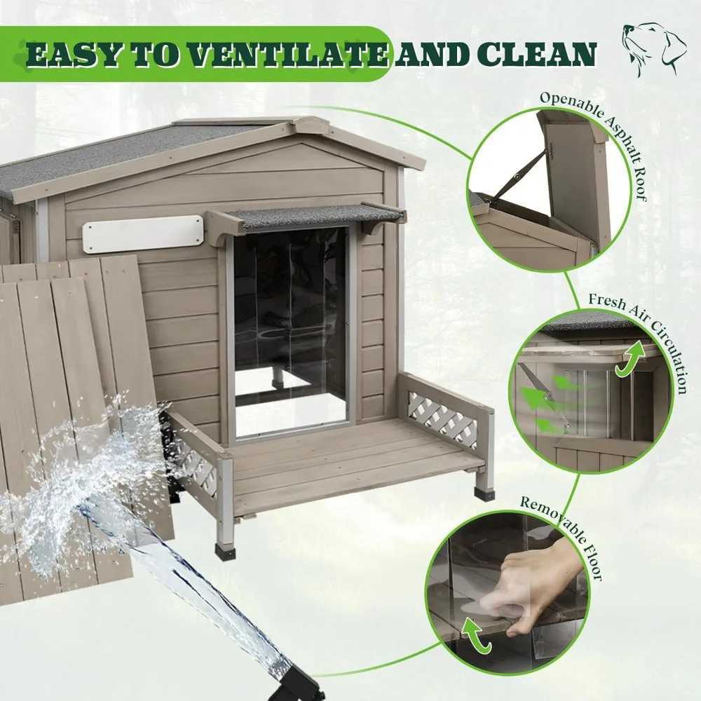 Dog house with chewable iron frame removable flooring entertainment steps and Adj outdoor weatherproof and wooden indoor dog house X250412