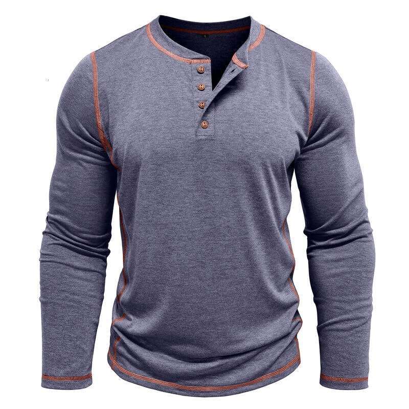 Men autumn winter plus long sleeved T-shirt, European and American men's Henry shirt, four button top new casual fashion trend clothing