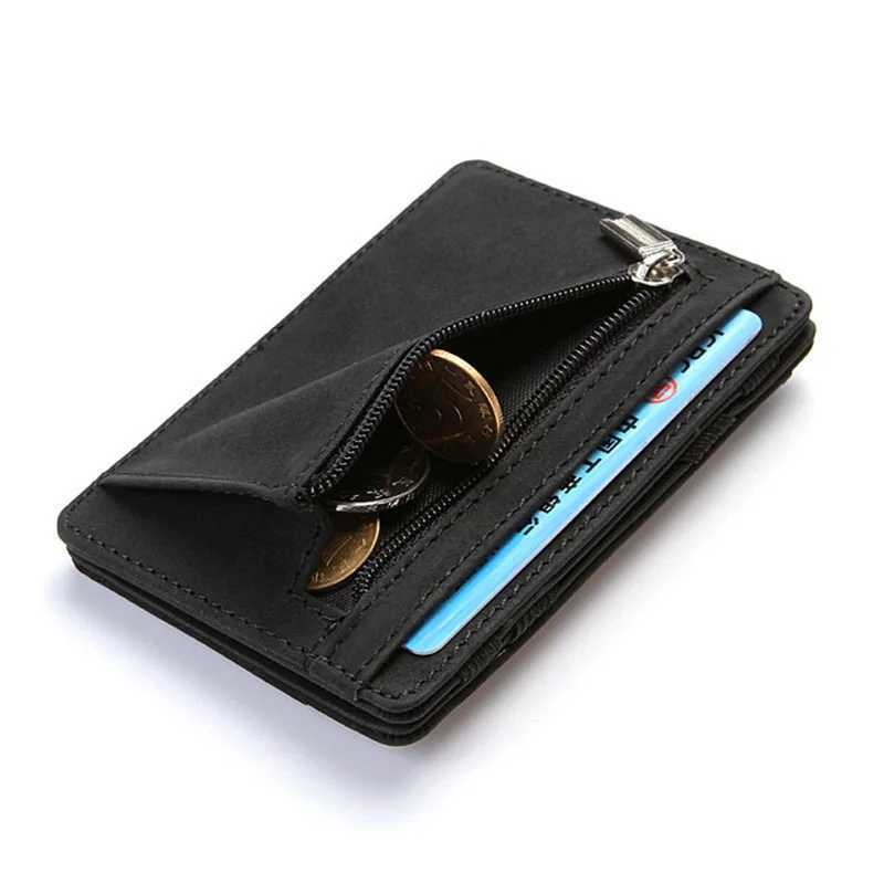 New Mini Mens Wallet Name Carving Deck Mens Wallet High Quality PU Leather Zipper Coin Pocket Mini Magic Mens Wallet Z250411
