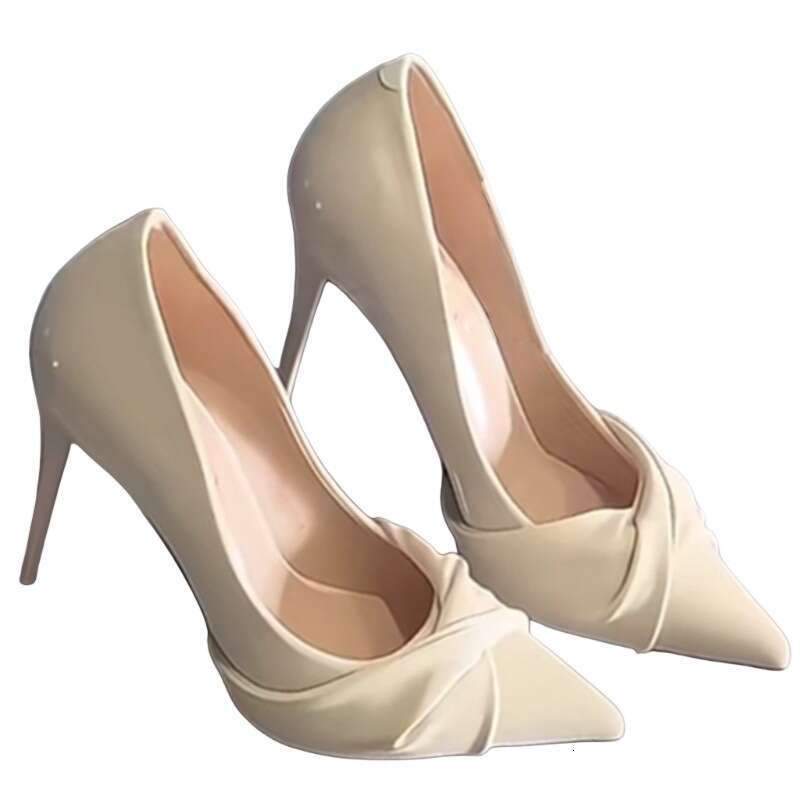 Designer Shoe Elegant High-End Pointed Toe Dress Stiletto Comfortable Work Shoes Ruched White High Heels for Women