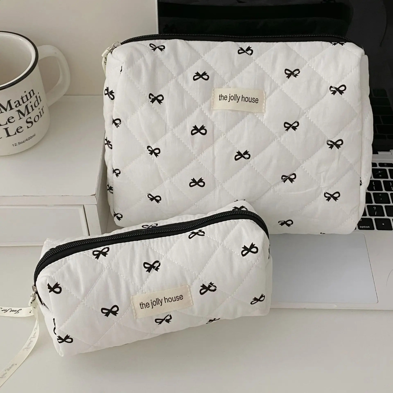 Fashion Cherry Handbag Womens Makeup Bag Portable Cute Womens Cosmetics Toilet Storage Bag Handbag Cotton Quilted Zipper Bag 250410