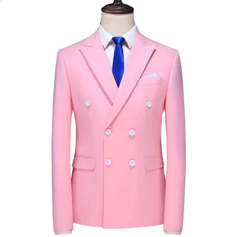 Blue mens double breasted formal suit jacket business office jacket Masculino wedding party dress jacket ultra-thin mens tailcoat 250411