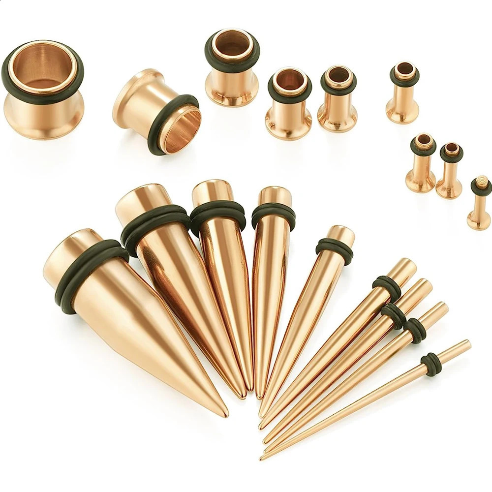 9Pairs Stainless Steel Gold Color Ear Taper Stretching Kit Gauge Expenders Set-18pcs Tapers Or Tunnels Piercing Jewelry 1.6-10mm 250403
