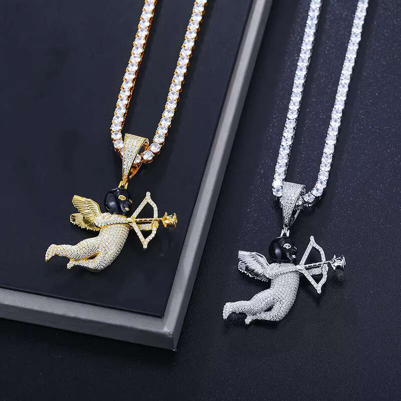 Dropshipping Bling Rappers Jewelry 925 Sterling Silver Full VVS Moissanite Angel Cupid Arrow Eros Pendant Necklace