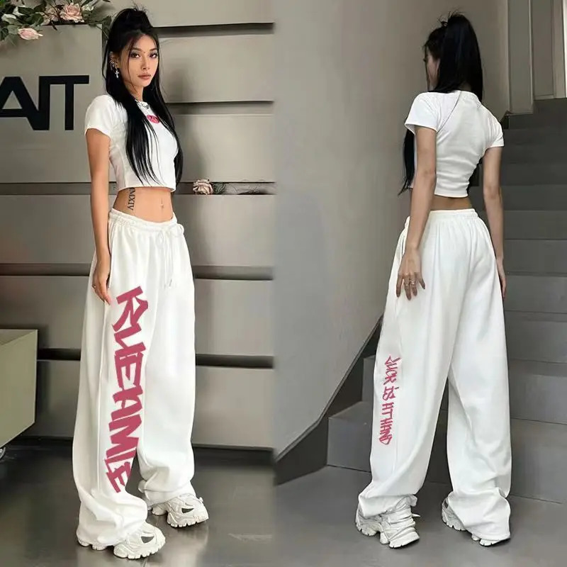 Street Dance Hip Hop Womens Sports Pants High Waist Letter Printing Y2K Trouser Summer Collection Retro Womens Pants 250408