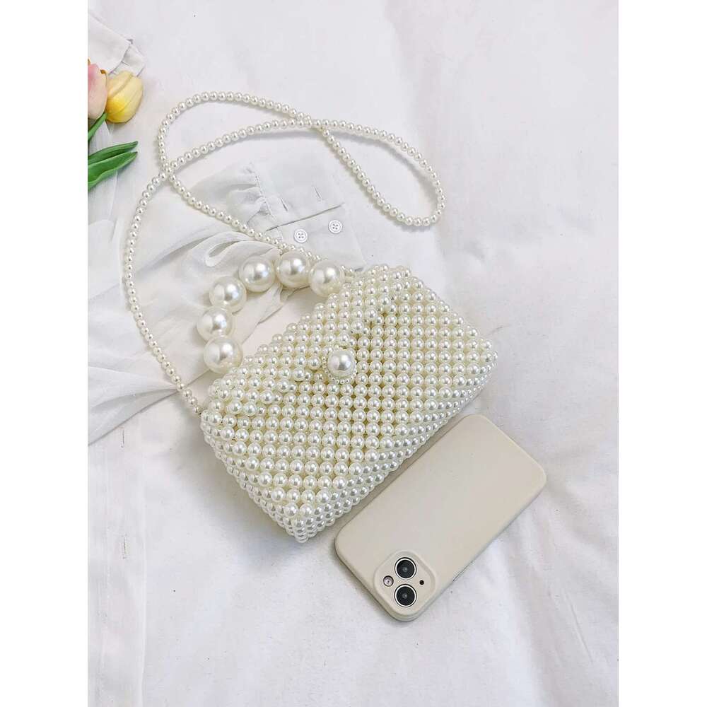 New Classic Trend Handmade Beaded Woven Bag Elegant Temperament Handbag Exquisite Fashion Pearl Chain Shoulder Crossbody