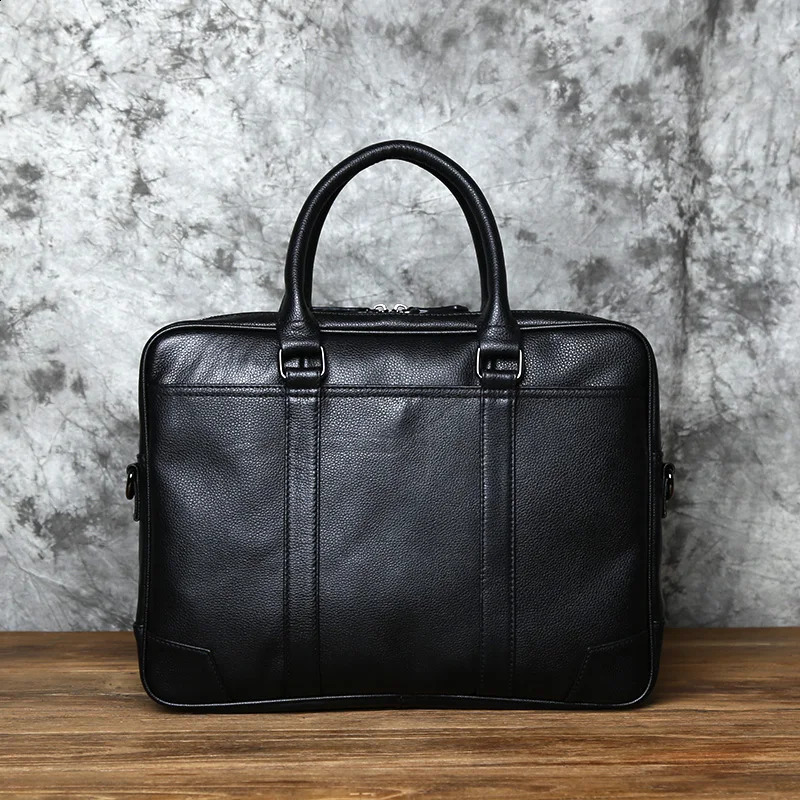 NZPJ Leather Mens Handbag Leisure Business Computer Bag Head Layer Cowhide Horizontal Style Briefcase Shoulder Bag 250407