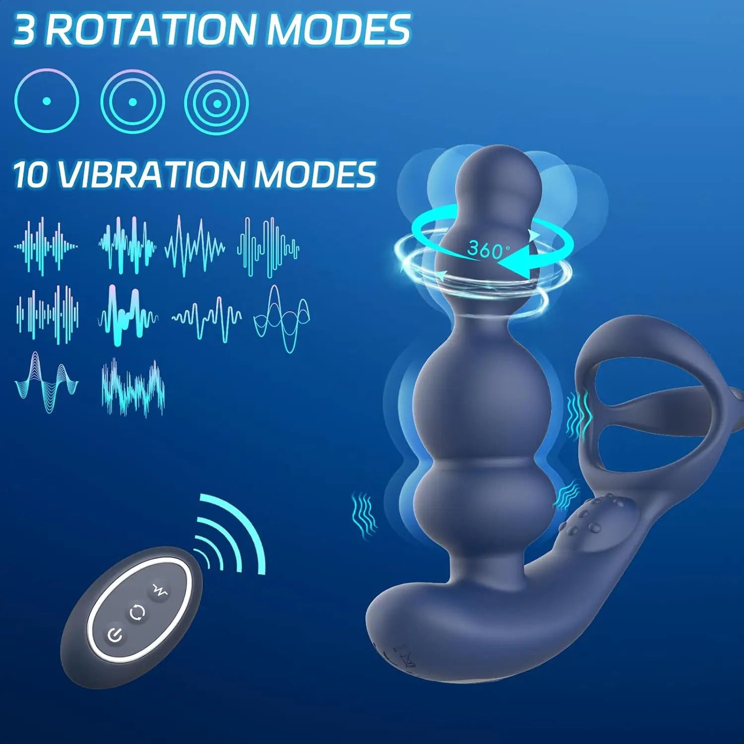 Male Prostate Massager 360° Rotation Anal Vibrator with Penis Ring Butt Plug Remote Control Wearable Anus Sex Toy for Men Gay 250410
