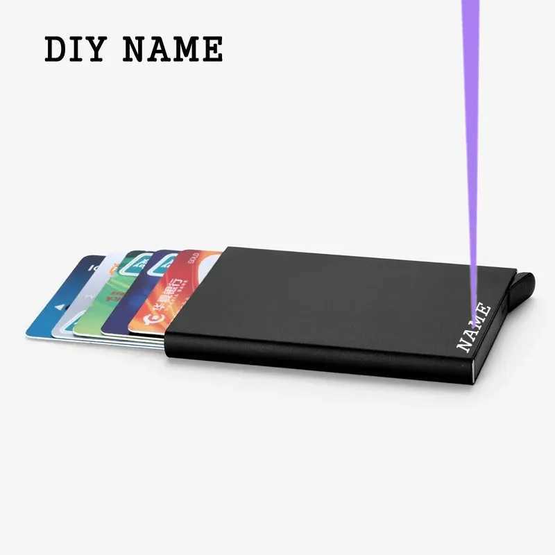 Anti theft ID card holder mini door cardboard box thin aluminum metal wallet pocket box bank womens card box Z250411