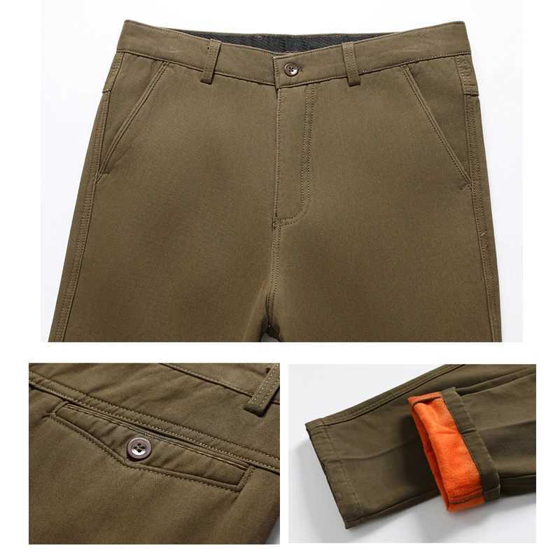 Mens winter wool Trousers cotton business casual pants thick warm formal dress pants khaki black loose straight pants W250411
