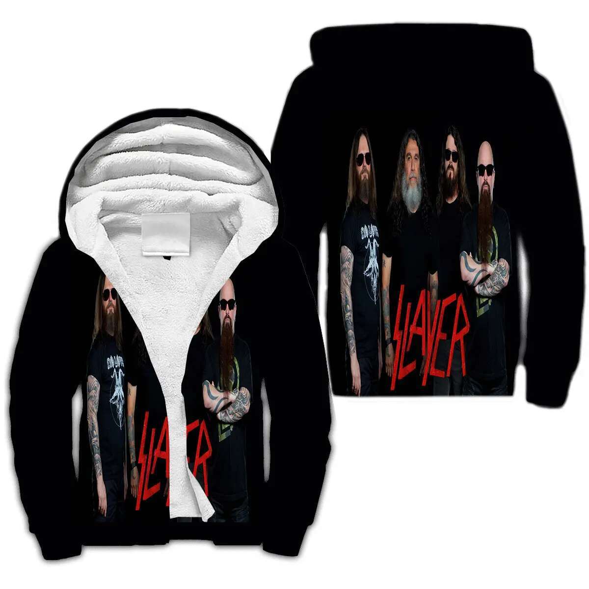 SLAYER Rock 3D Printed Winter Thicker Hoodies Zip Up Sweatshirt Unisex Casual Hooded Coat Tracksuit Warm Fleece Jacket