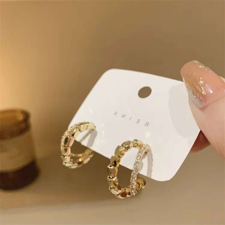 Korea Fashion Double Circle Cube Alloy Zircon Crystal Fancy Stud Earrings for Women Girls Jewelry