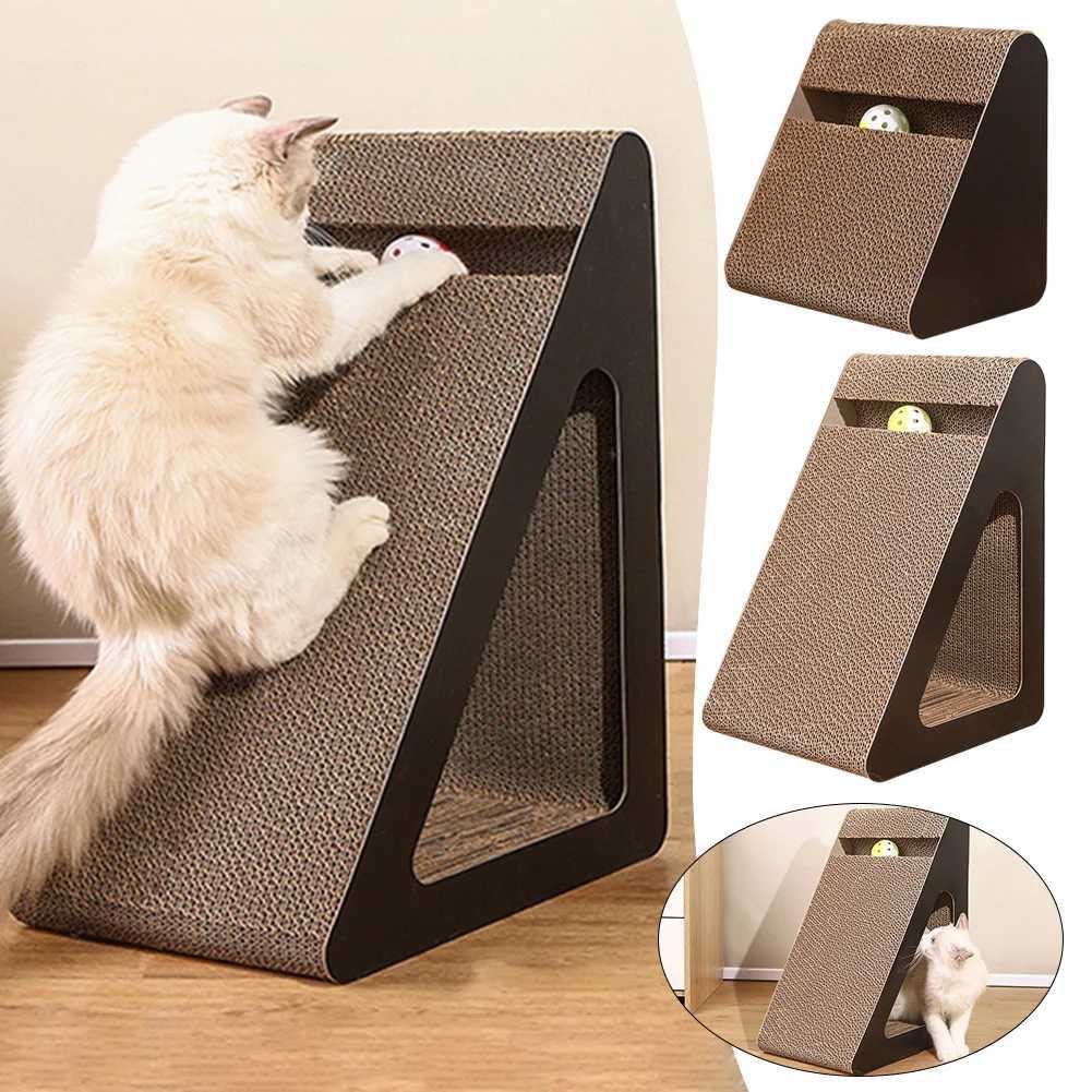 2-in-1 cat scraper cardboard triangle with rotating ball sturdy scratch resistant relieving cat stress toy for pets Y250412