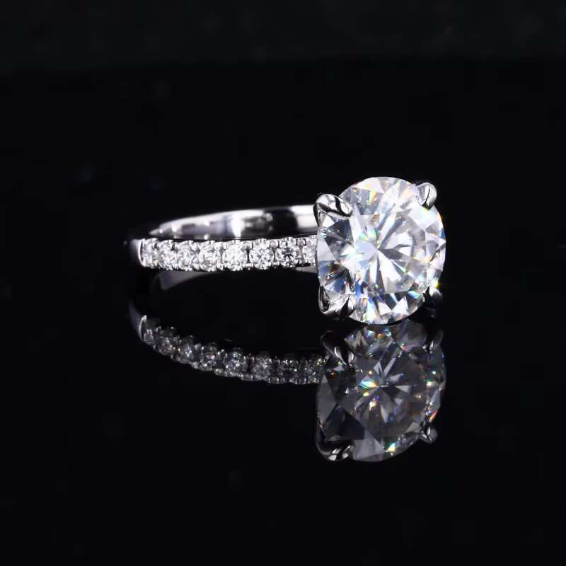 Starsgem White Gold 14k Gold 9.0mm 3cts Round H A Cut White Moissanite Ring for Engagement
