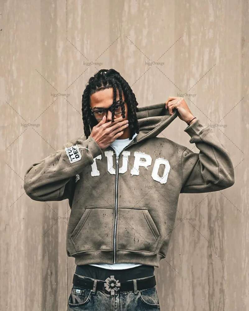 High Street Jacket Haruku Casual Wear Fashion Brand Oversized Hoodie Retro Letter Embroidered Zipper Sweatshirt Men