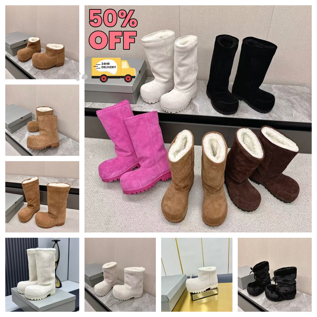 luxnuy designer boots fur alaska women suede calfskin upper fluffy fuzz lining snow boots Winter warmth outdoors men Casual boots Classic platform autumn boots 35-45