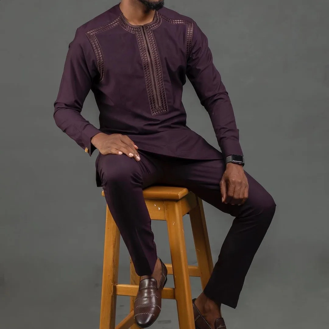 2024 In Kaftan African Style Suits for Men 2 Piece Set Embroidered Shirts and Pants Traditional Suits for Men 250408
