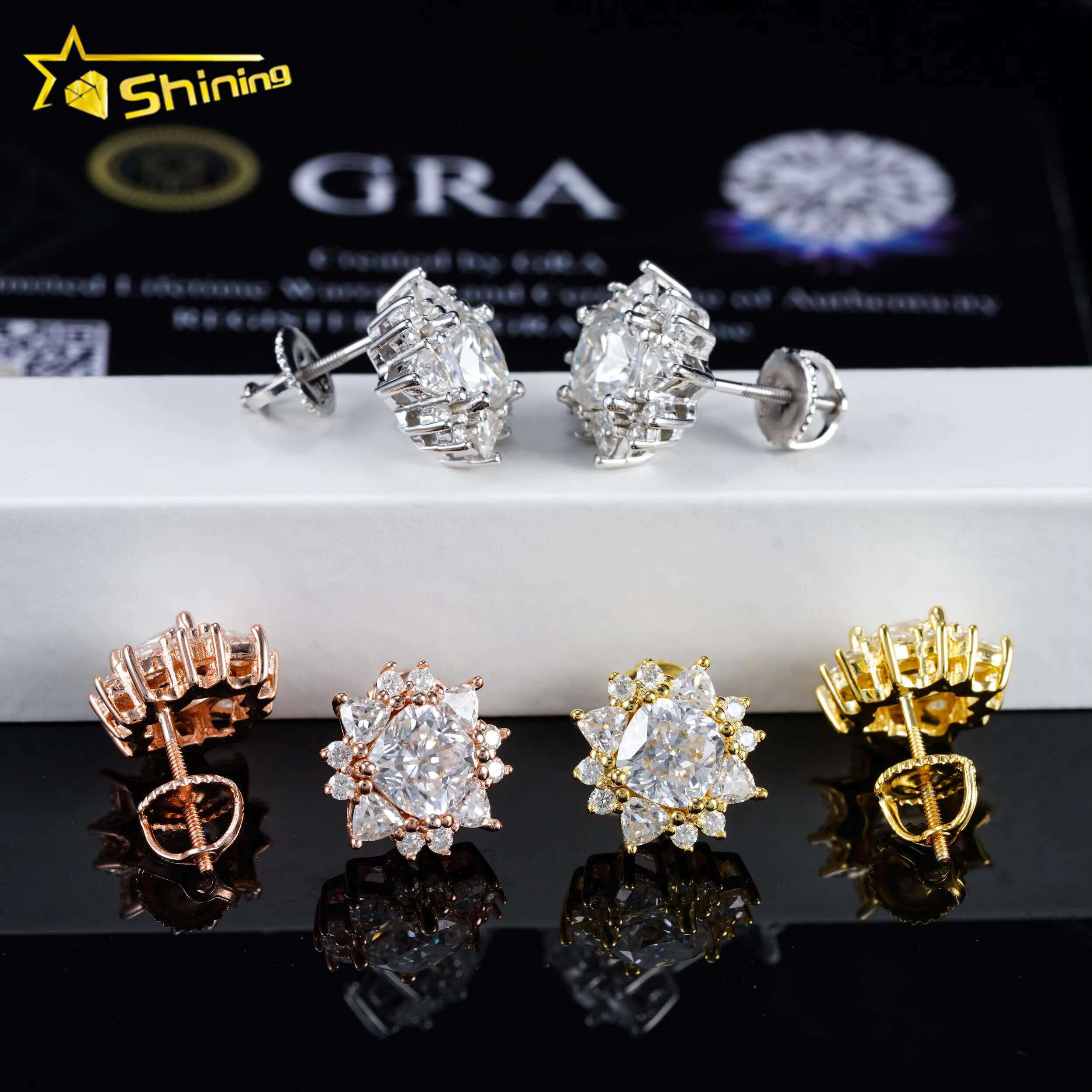 Diamond Tester Certified Factory Price 925 Sterling Silver Gold Plated VVS Diamond Moissanite Stud Earrings Cluster Earring