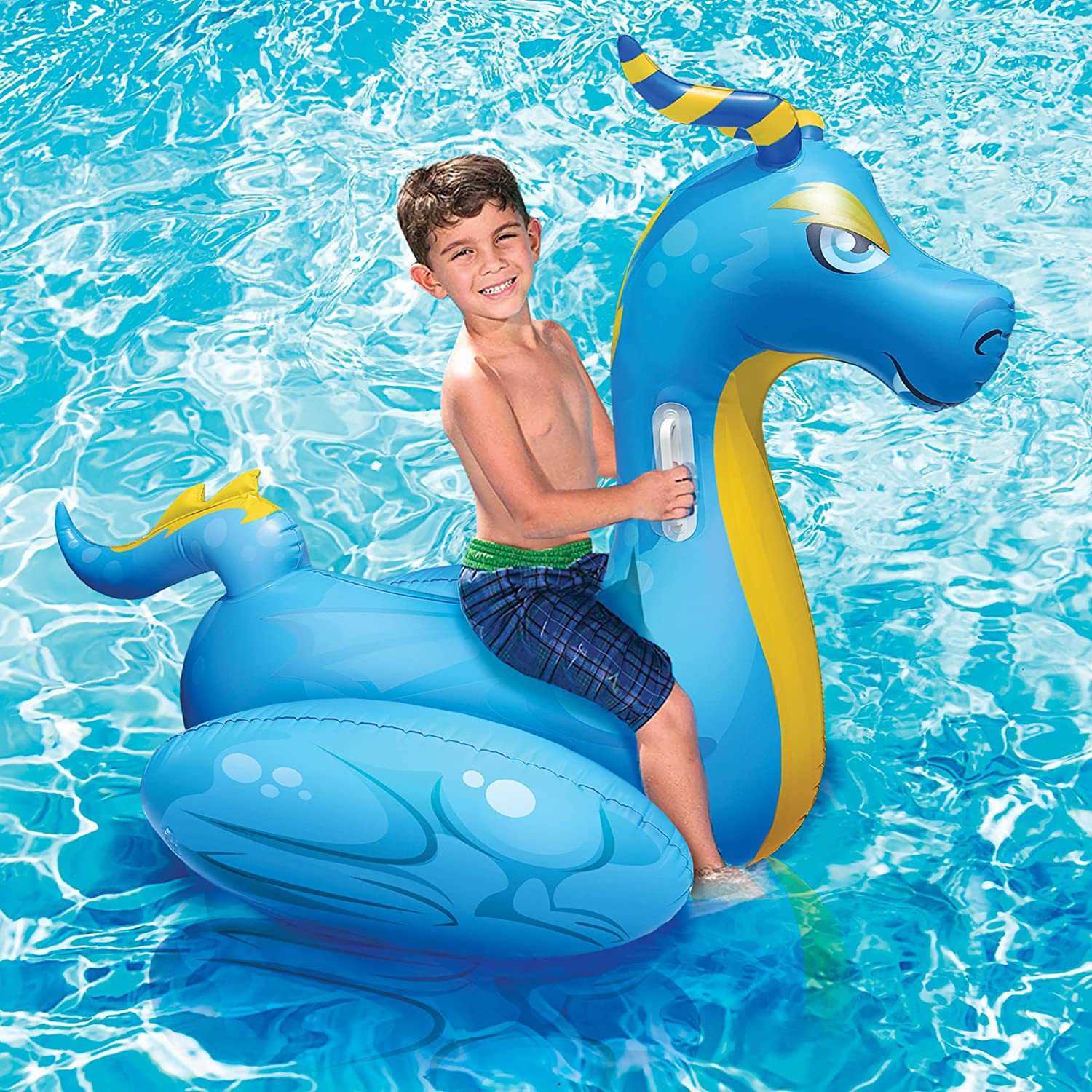 PVC material inflatable floating raft new inflatable blue floating raft dragon mount adult and childrens water lounge chair J250412