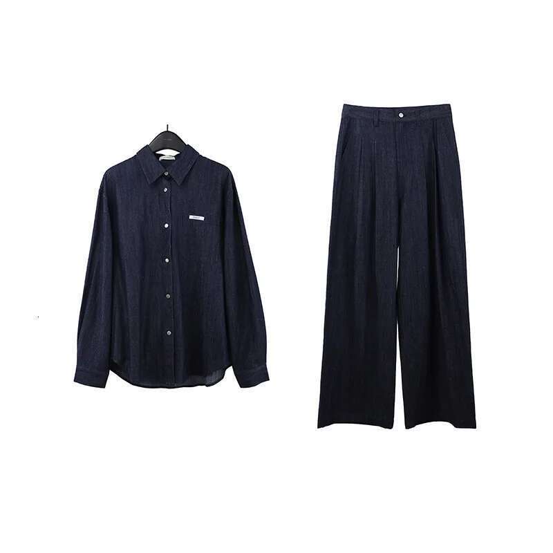 Denim Pant Women Two Piece Set Shirts Tops Matching Sets Y2k Streetwear Single Breasted Long Pants Jeans Casual 2025