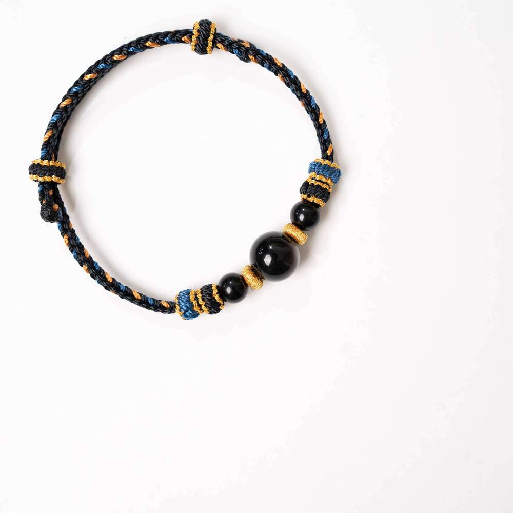 Volcanic Glass Cord Bracelet - Protective Obsidian Stone Adjustable Wrap for Grounding & Positive Vibes