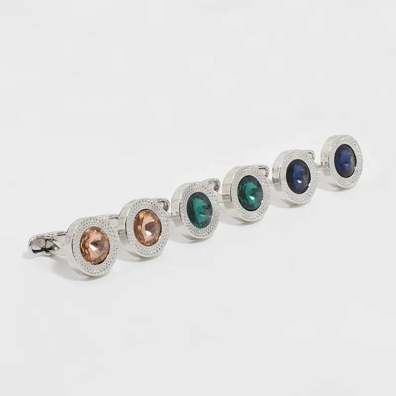 1 pair of exquisite jewelry mens cufflinks enamel crystal round wedding party cufflinks French shirt cufflinks boyfriend giftT250412