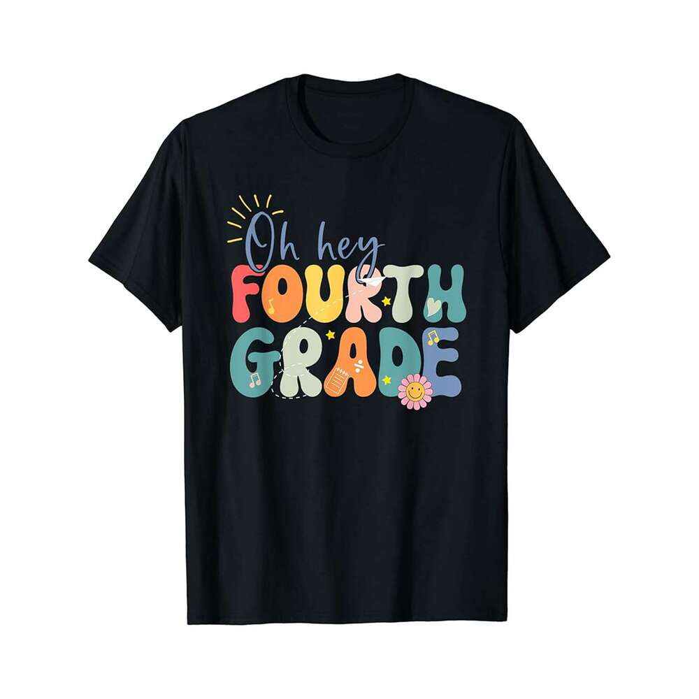 Designer T shirt Team Fourth Grade Teacher Student Back to School 4th Grade , 100% cotton, short sleeve, Wrinkle resistant, Casual, comfortable fit - 