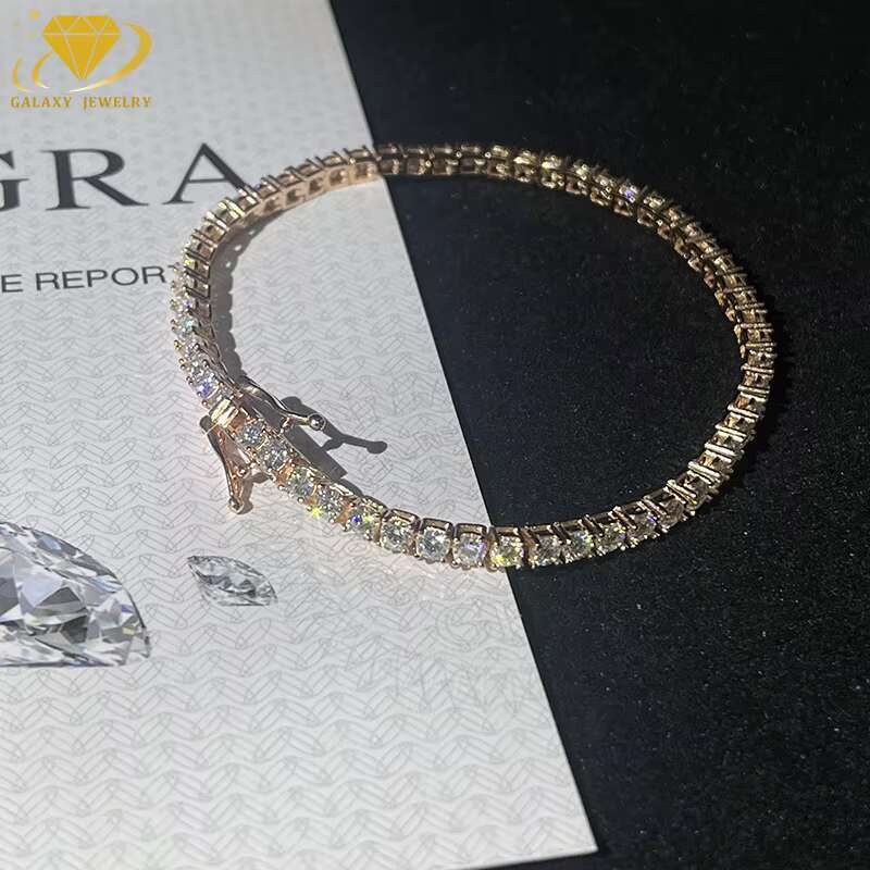 3MM Fashion Classics Jewelry S925 D VVS Moissanite Diamond Chain Rose Gold Color Tennis Bracelet Custom Lock for Men and Women