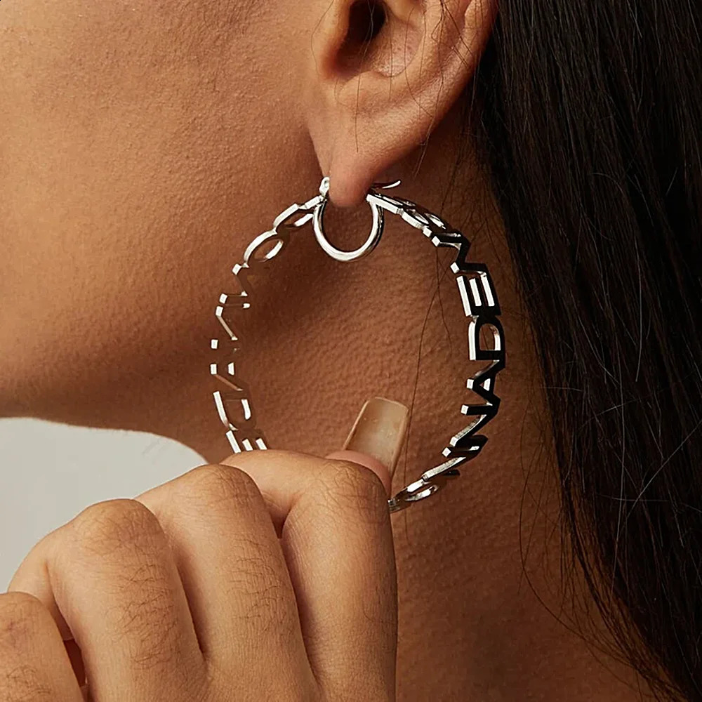 Personalized custom womens name earrings a pair of letter hoop stainless steel jewelry y ner holiday gifts 250410