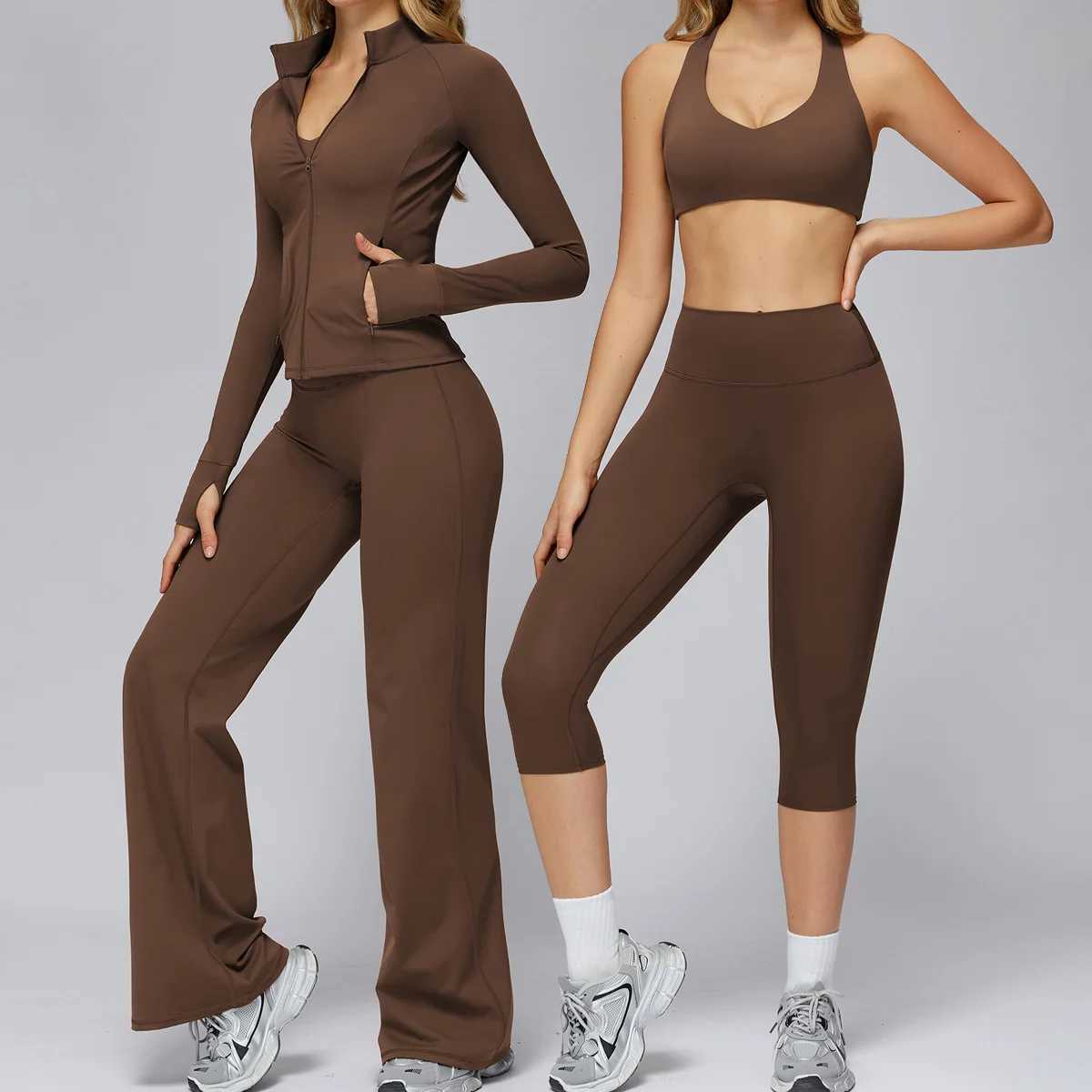 New yoga set 2 pieces gym set Women Long Sleeve Sports Shirts Sports Bra Leggings Suit Fitness Running Workout Suits Tracksuit J251112