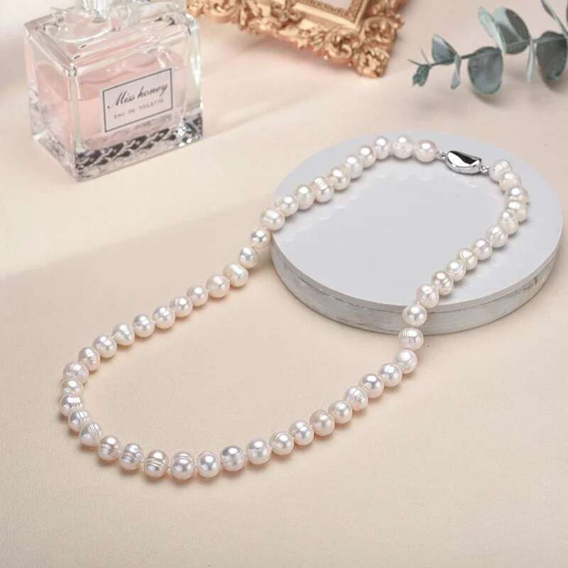New Hot Real White Freshwater Cultured Necklaces for Women Girl Gift, Sterg Sier Women's Baroque Pearl Necklace