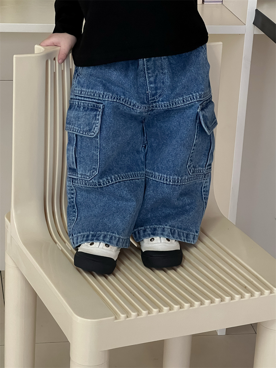 Ddmyshoesvip Children Color Blocking Splicing Long Sleeved T Shirt Jeans Set New Product Korean Version Children S Boys Spring Clothing