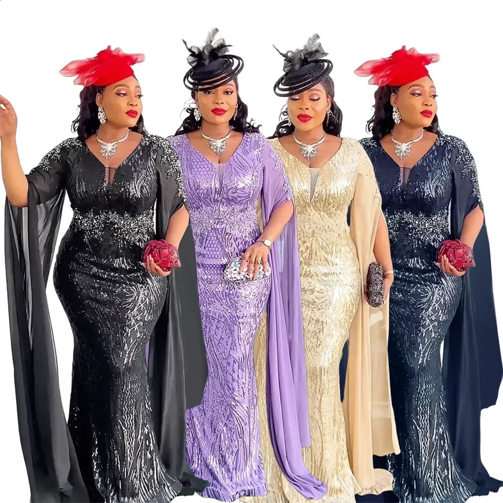 In elegant womens clothing will participate in wedding parties summer and autumn African Vneck long sleeved evening dresses 250411