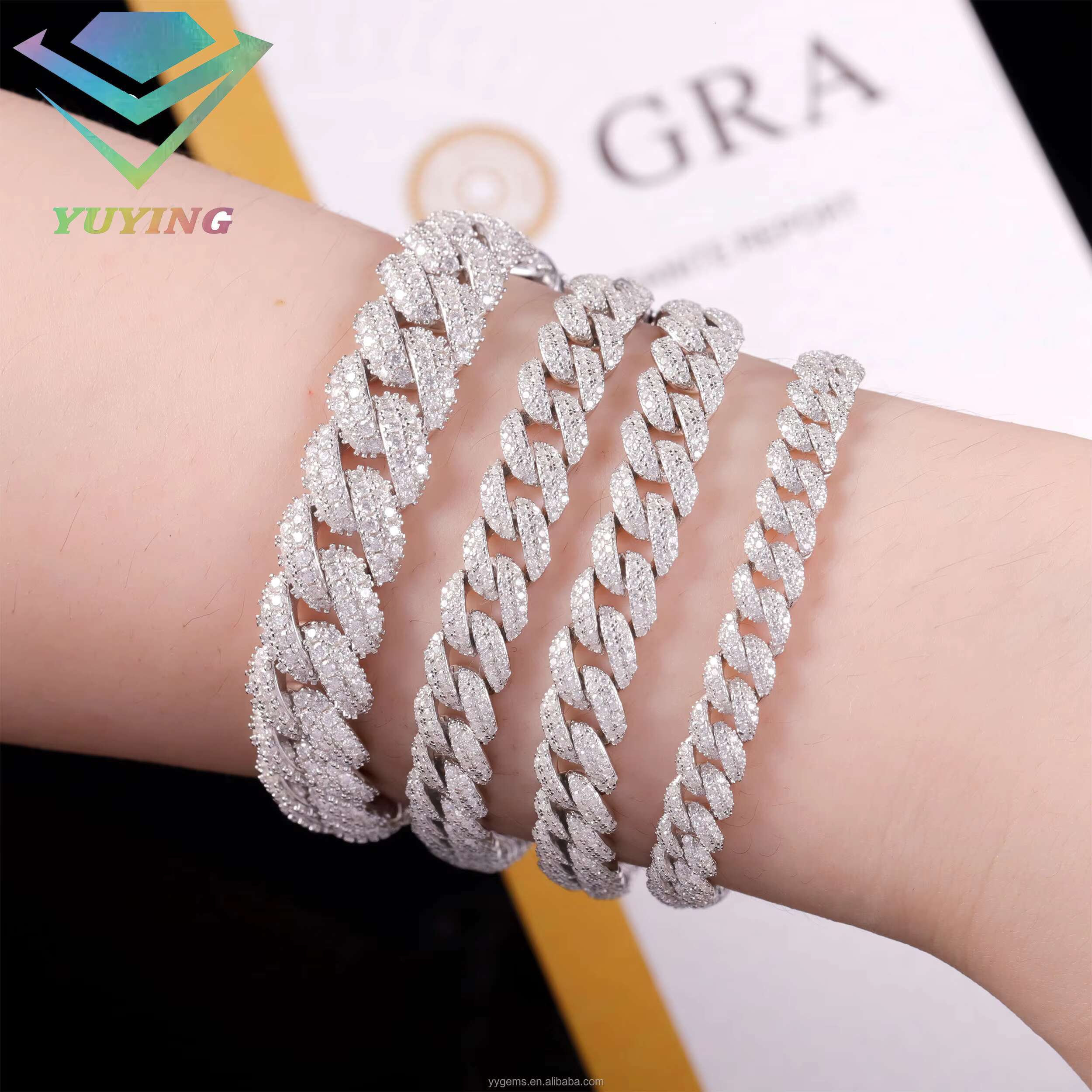 Hip Hop Full Ice Out Mossanite Cuban Chain 6mm-22mm 2rows S925 Silver Men Necklace High Quality VVS Moissanite Cuban Link Chain
