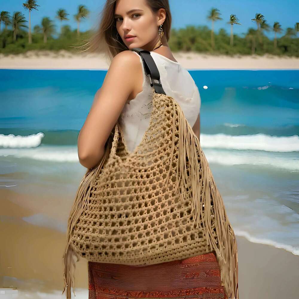 2025 New Designer Tote Bag For Women - Bohemian Style Waterproof Nylon Purse With Detachable Tassels, Multi-Pocket Beach