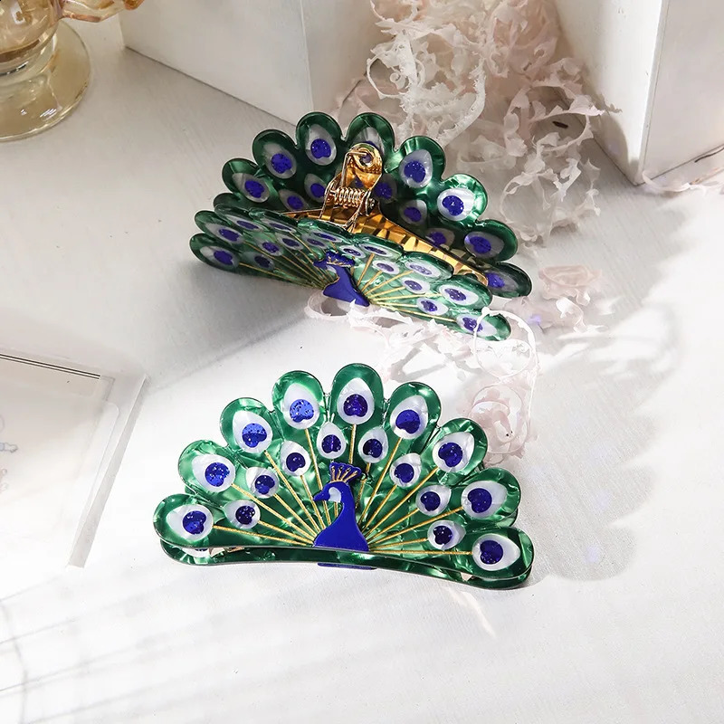 Hangzhou elegant peacock big grab clip exquisite and charming bird shark fashionable animal shaped hair accessories 250410