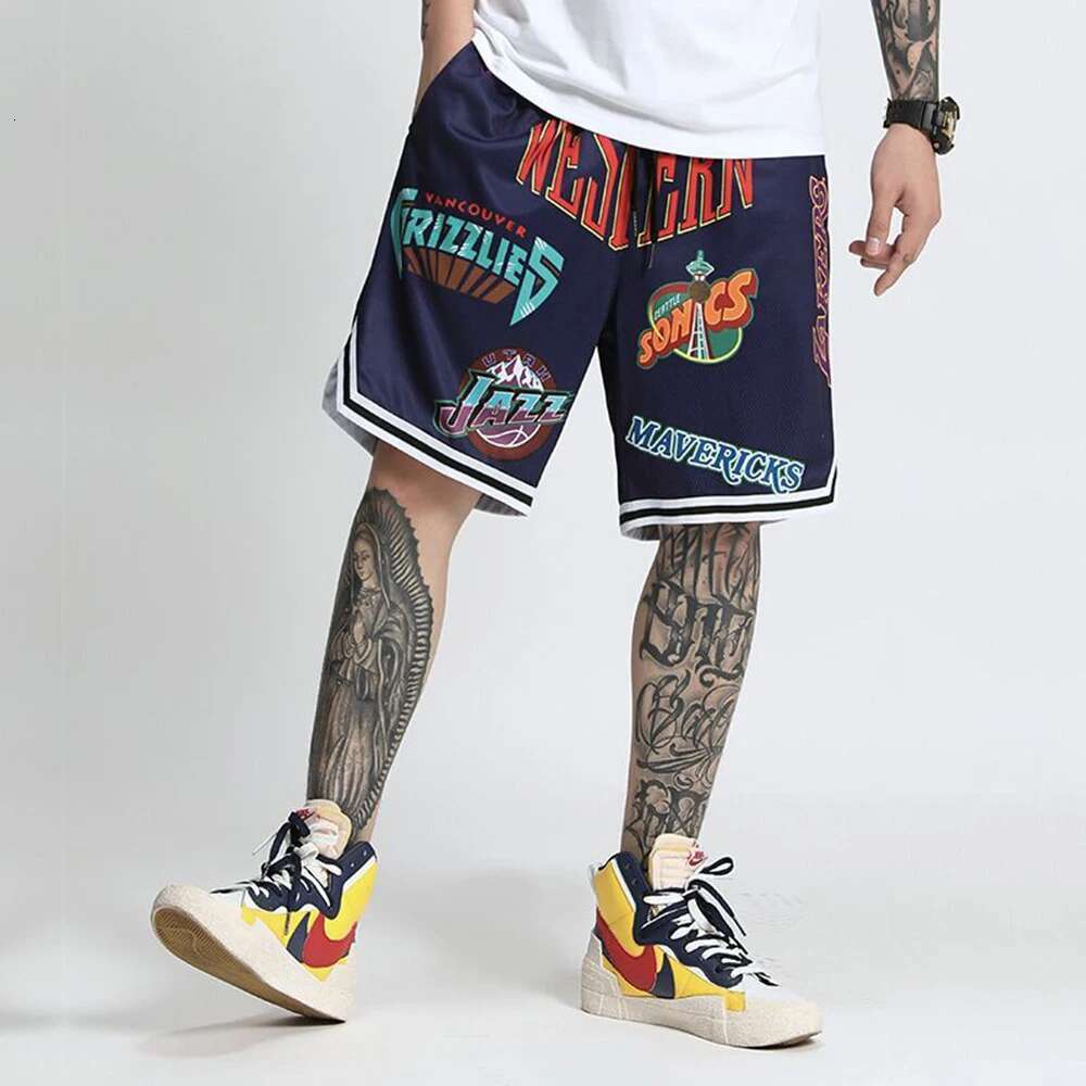 American Retro Hiphop Shorts Men's Loose High Street Bo Sports Casual Fashion Straight Five-point Pants Summer