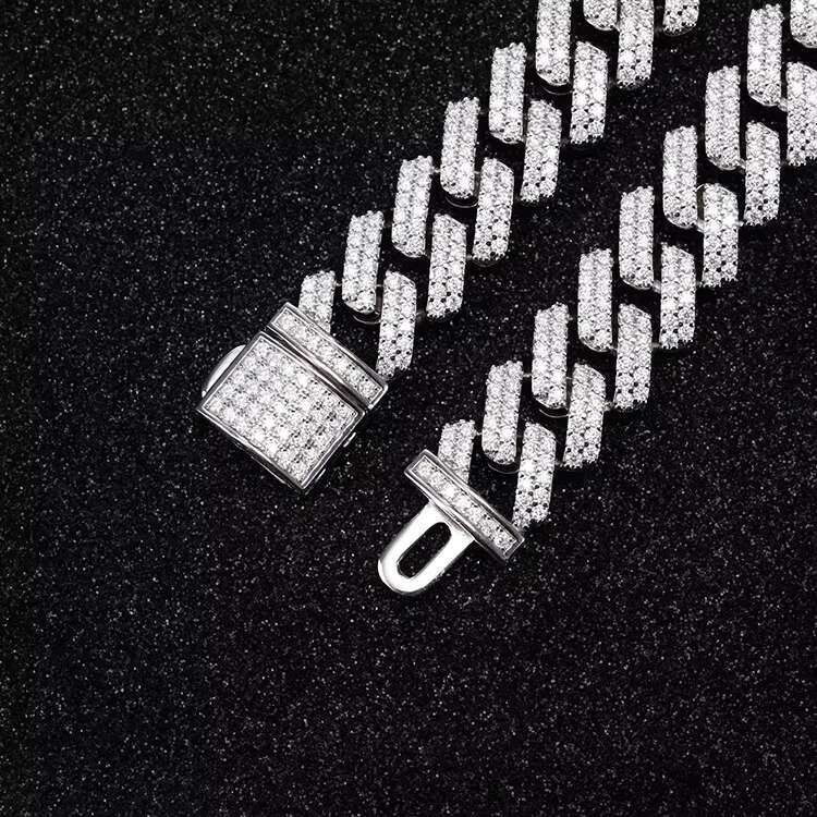 Yy Wholesale Price 13 mm Iced Out Cuban Link Chian Vvs Moissanite Pass Diamond Tester 925 Silver Fine Jewelry Necklaces for Men